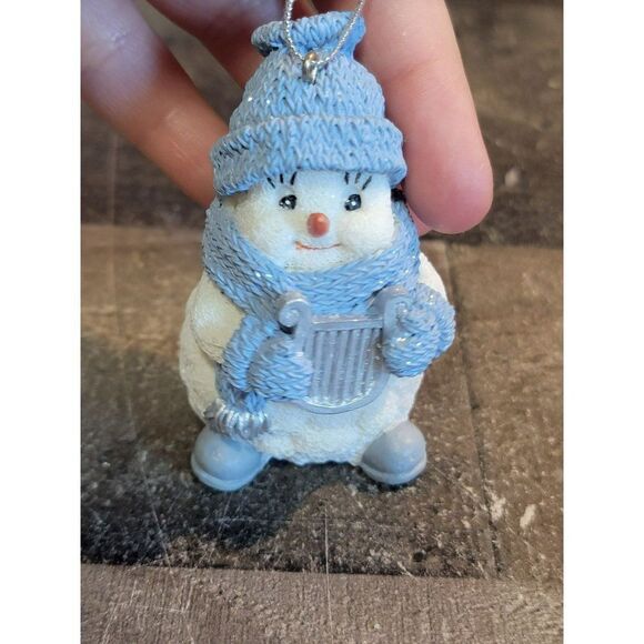Snowman harp instrument silver blue ornament Xmas decor - Picture 2 of 4